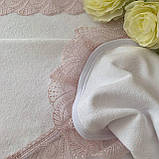 Крижма "Ніжність перлин" подвійна махра 100*100 см Betis Білий з пудровим, фото 3