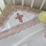 Крижма "Ніжність перлин" подвійна махра 100*100 см Betis Білий з пудровим, фото 2