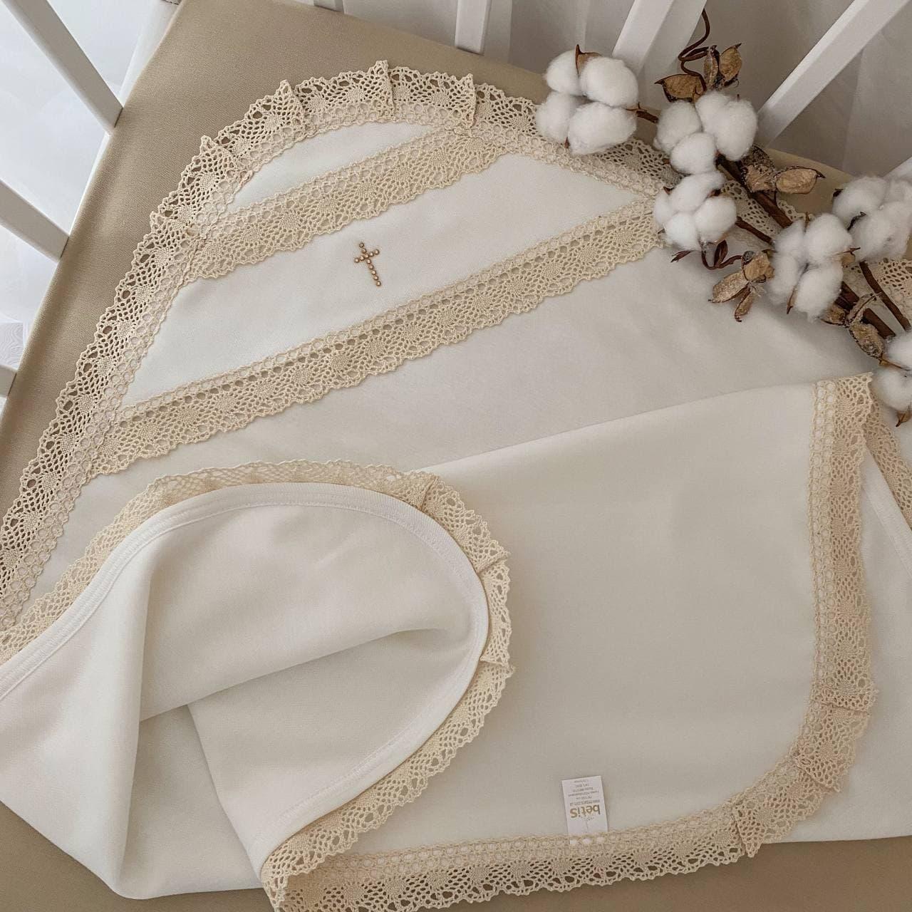 Крижма "Янголятко" подвійна ангора, кулір 75*80 см Betis Молочний, фото 1