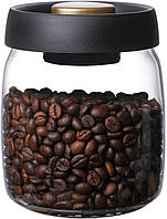 Банка для кофе с вакуматором 500мл емкость-контейнер для хранения сыпучих или чая стеклянная с черной крышкой