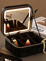 Косметичка портативна з дзеркалом і LED-підсвіткою дорожня, б'юті-кейс Чорний