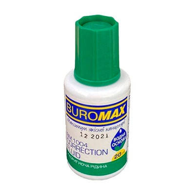 Коректор з пензликом 20мл водна основа BUROMAX BM.1004, фото 1