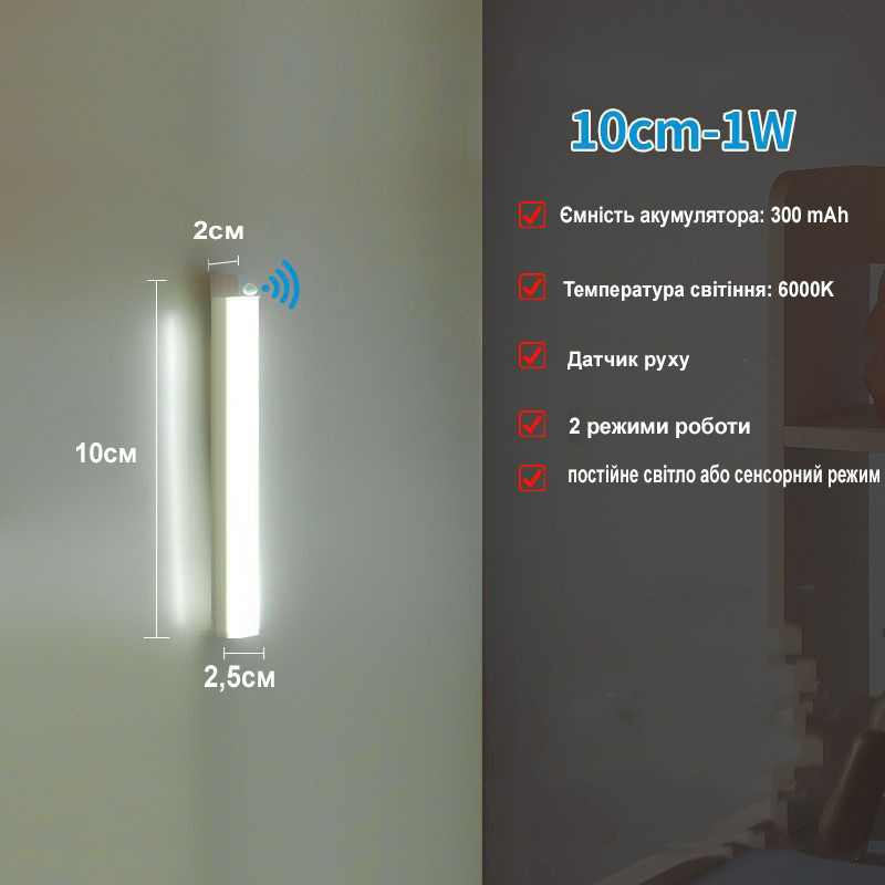 Зручний світильник із датчиком руху від USB 10 см на 6 лід ламп. Реагує на рух, фото 1