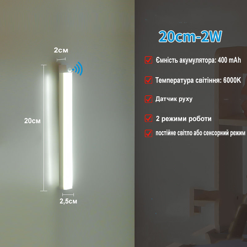 Бездротовий індукційний світильник на світлодіодах USB 20 см на 13 лід ламп з датчиком руху, фото 1
