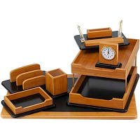 Набір настільний для канцелярії преміум класу Дерево (ДВП) під мармур, покрите лаком + шкірозамінник (штучна шкіра)