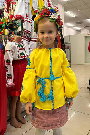 Вишита блуза дитяча, жовте домоткане полотно, "Мрія", фото 4