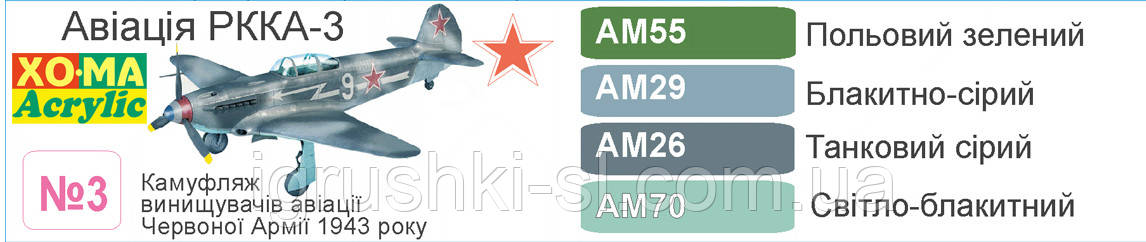 Тематичний набір акрилових фарб Хома "Авіація РККА-3"