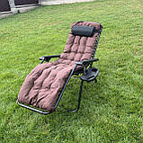 Садовий шезлонг з матрасом + поличка RahheGarden Premium шезлонг Чорний + Коричневий матрас, фото 6