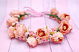 Вінок для волосся / віночок на голову пишний з квітами персиково-рожевий 765, фото 3