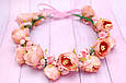 Вінок для волосся / віночок на голову пишний з квітами персиково-рожевий 765, фото 5