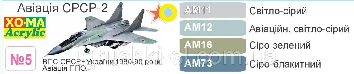 Тематичний набір акрилових фарб Хома "Авіація СРСР-2"