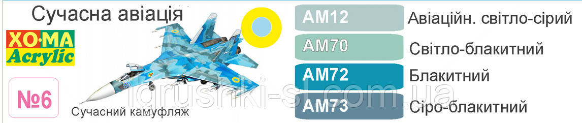 Тематичний набір акрилових фарб ХоМа "Сучасна авіація", фото 1