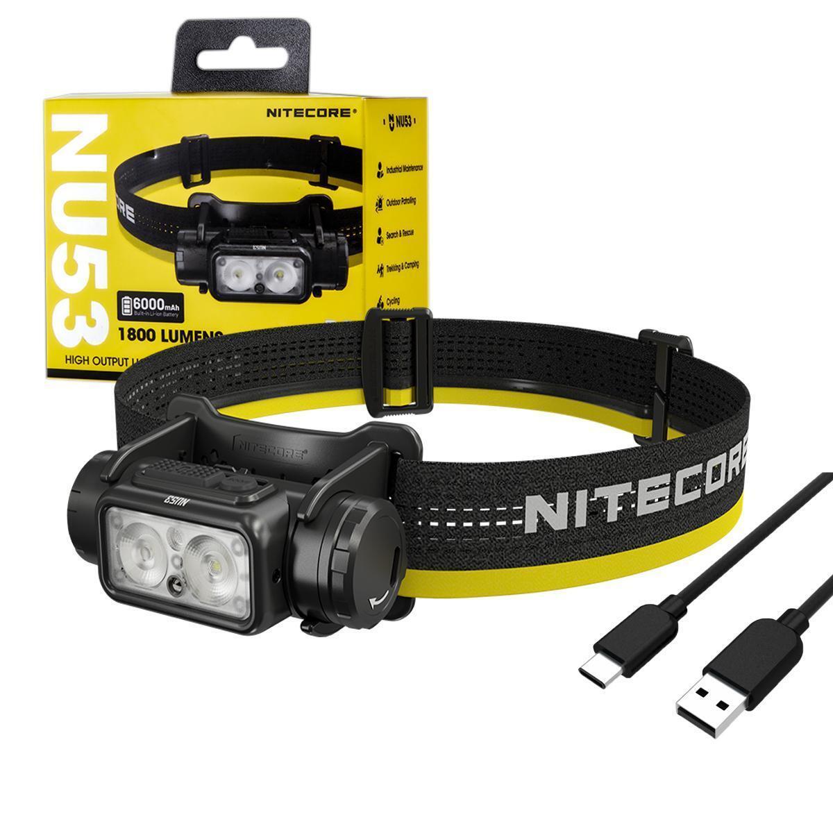 Налобний ліхтар NITECORE NU53 (1800LM, 6000 mAh, USB-C, Три джерела світла, Датчик наближення, Індикація)