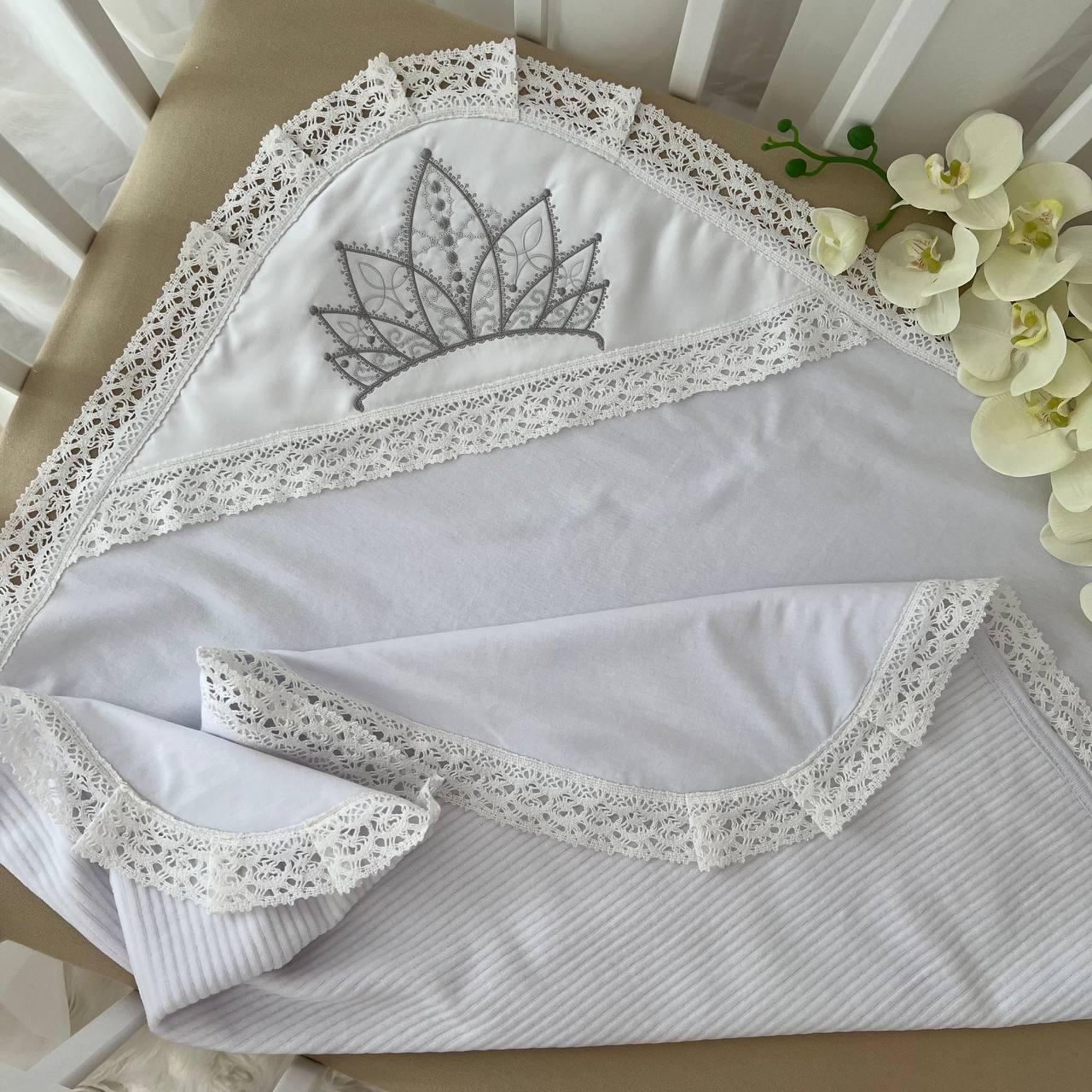 Крижма "Королівська В" Велюр жаккард, кулір 75*100 см Betis Білий, фото 1