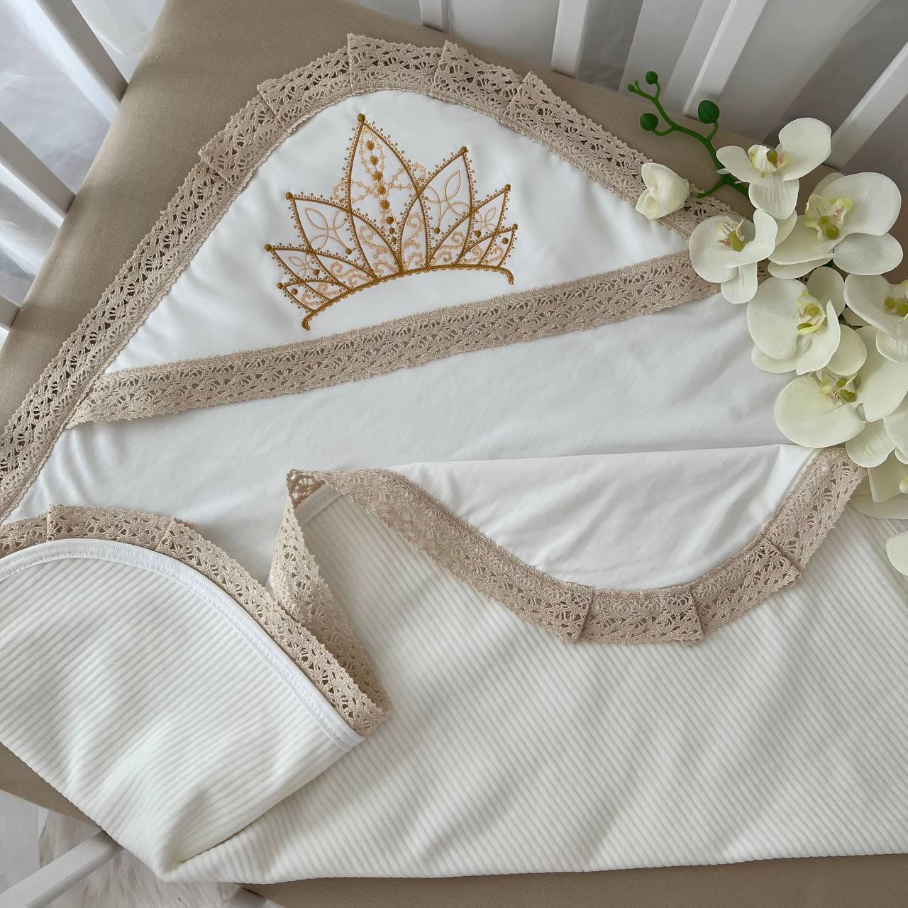 Крижма "Королівська В" Велюр жаккард, кулір 75*80 см Betis Молочний, фото 1