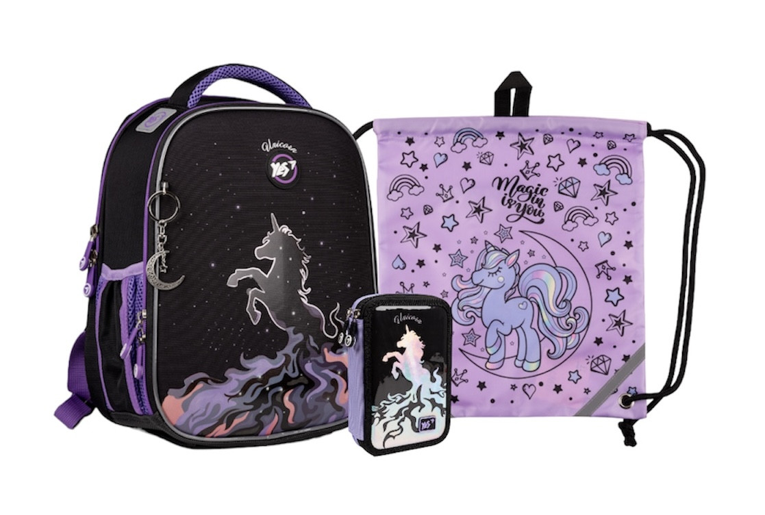 Шкільний набір YES H-100 Magic Unicorn (рюкзак, пенал, сумка) 35х28х15 см, 15 л, 559543