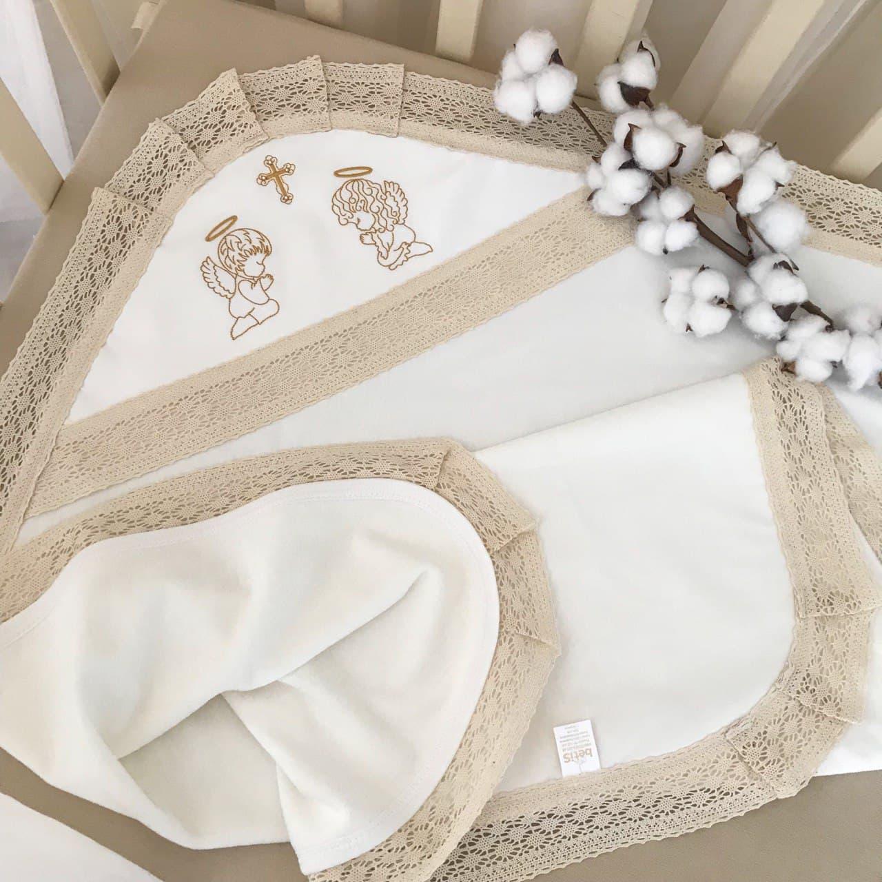 Крижма "Аріна" велюр, кулір 80*90 см Betis Молочний із золотим, фото 1