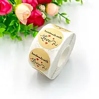 Наклейки в рулоні "Handmade with LOVE" Ø25 мм (500 шт)
