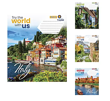 Зошит шкільний 24 аркуші лінія 1 Вересня World with us Зошити кольорові учнівські шкільні на 24 аркуші в лінію