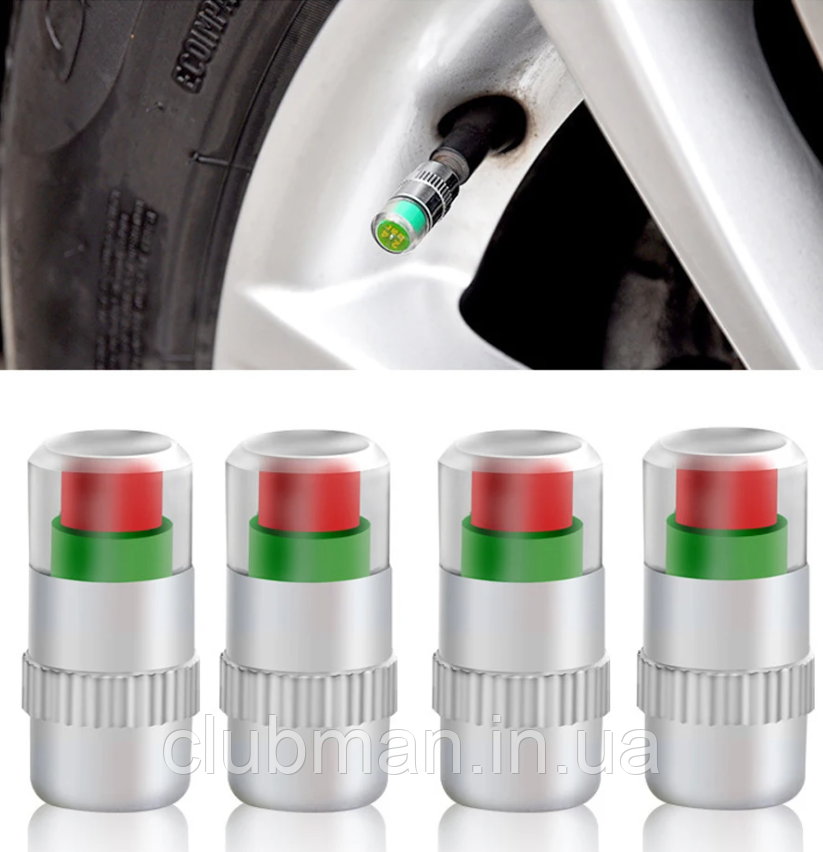 Монітор тиску в шинах (індикатор від 2,4 Атм) - 4 шт Хром