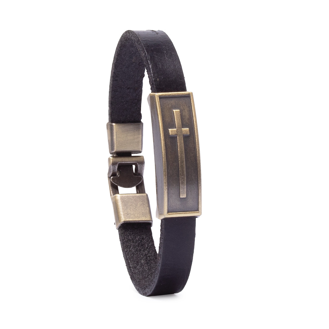 Браслет з хрестиком шкіряний чорний арт.00166