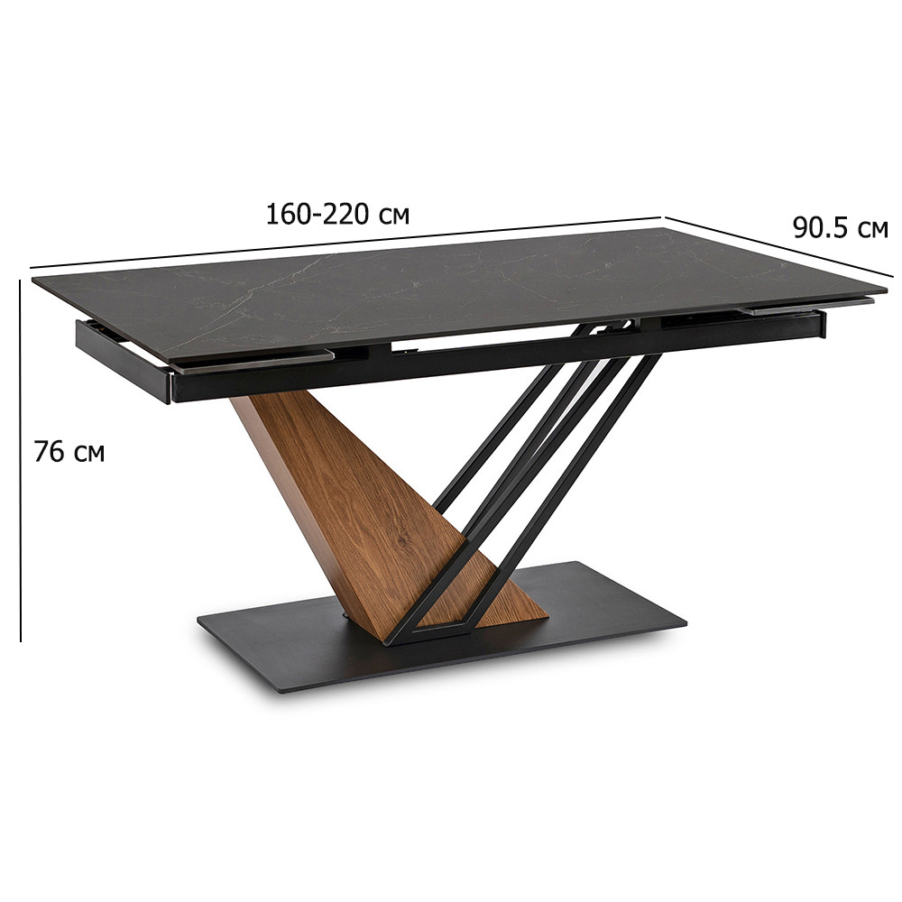 Стіл з керамічною стільницею розсувний Rex 160-220х90.5 см чорний мармур та дуб у вітальню, фото 1
