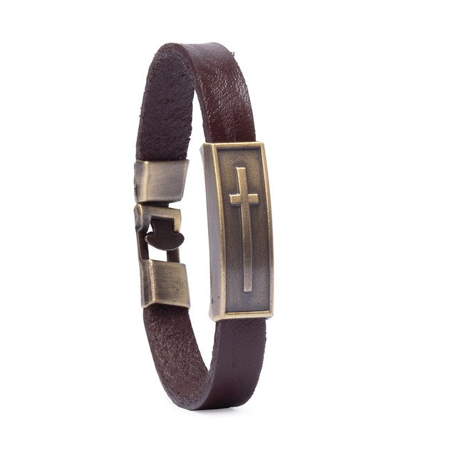 Браслет з хрестиком шкіряний коричневий арт.00170