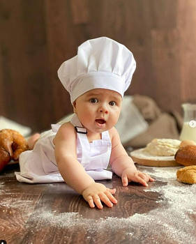 Комплект Фартух та ковпак кухаря дитячий Latte Baby для немовлят 1-3 років Білий
