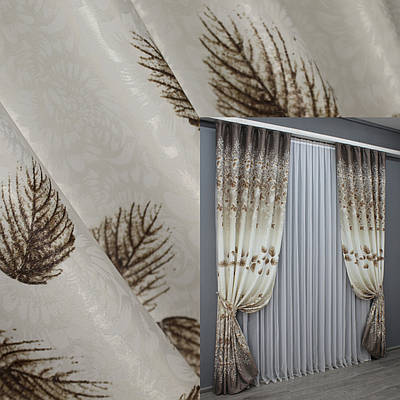 Комплект (2шт. 1,5х2,7м.) готових фотоштор з принтом. Колір бежевий з коричневим. Код 1432ш 33-0313