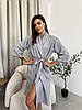Жіночий халат вафельний на запах у сріблясто сірому кольорі з шалевим коміром із легкої тканини піке, фото 10