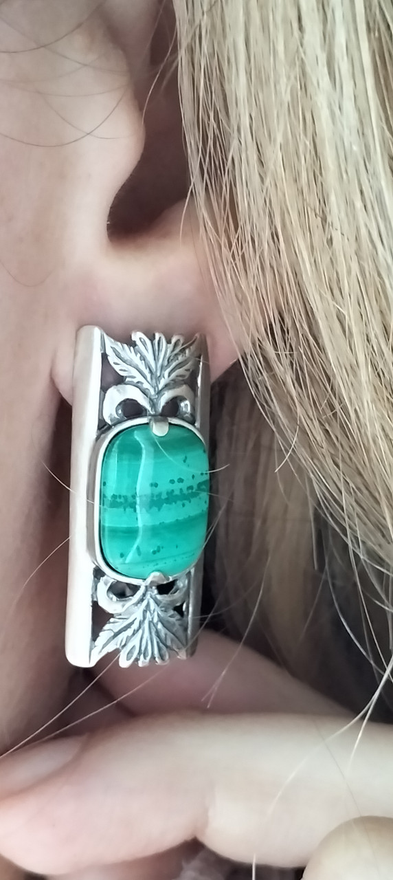 Срібні сережки з малахітом, фото 1