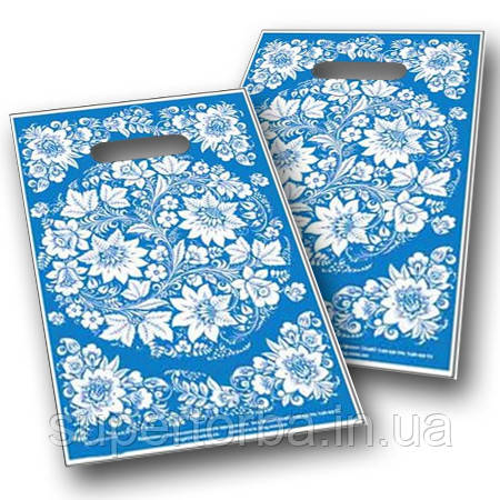 Пакет із малюнком поліетиленовий прорубна ручка розмір 20х30 "Візерунок" ХВГ 100 шт/уп., фото 1