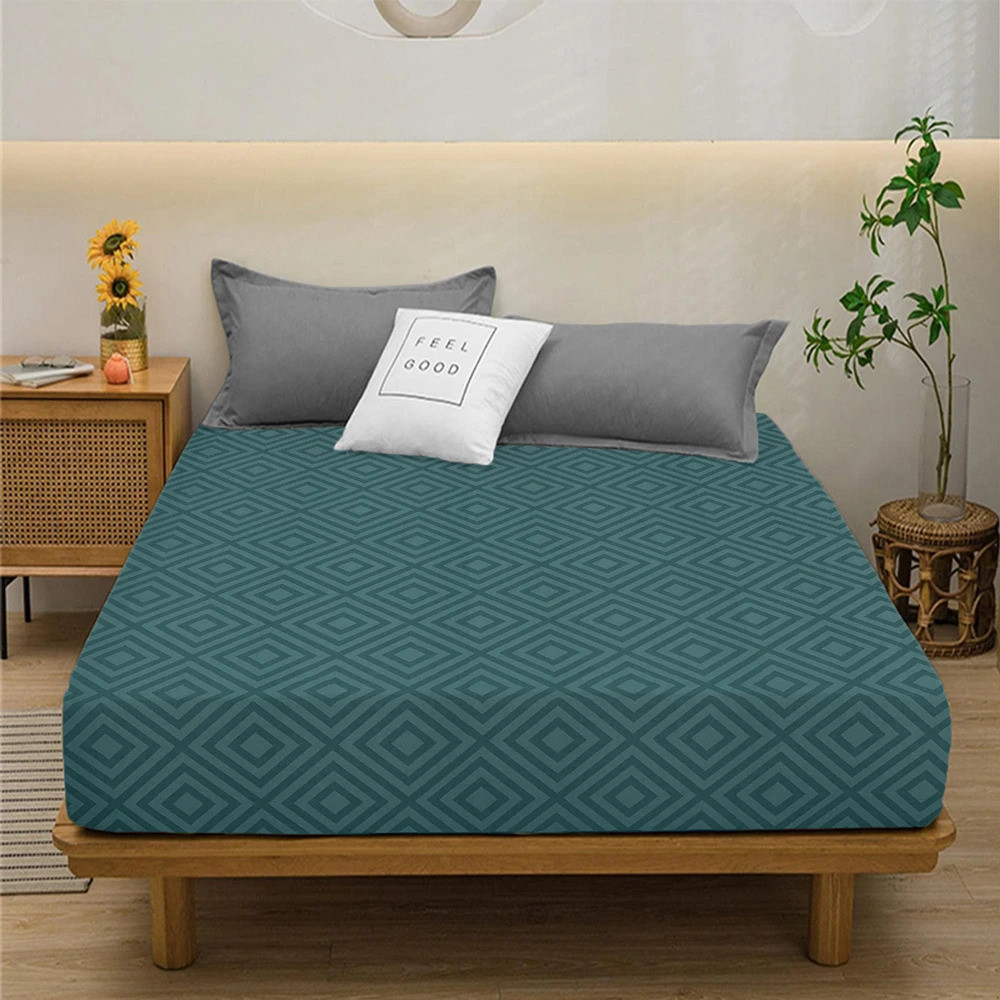 Велике натяжне простирадло на гумці 180х200х25 Ранфорс бавовна (157) зелений ромб, фото 1