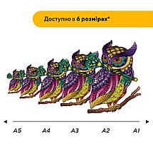 Пазл дерев'яний Загадкова Сова, А5, Картонна коробка, фото 3