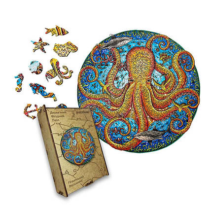 Пазл дерев'яний Гігантський Восьминіг, А5, Картонна коробка, фото 1