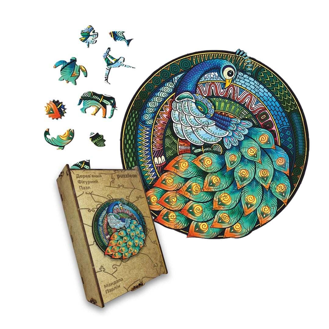 Пазл дерев'яний Мандала Павлін, А5, Картонна коробка