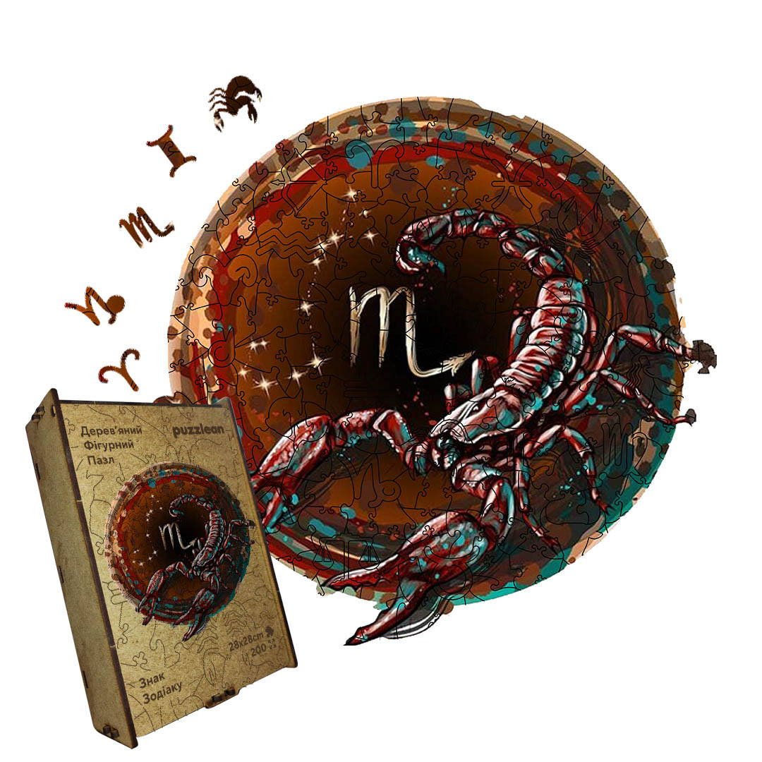 Пазл дерев'яний Знак Зодіаку Скорпіон, А5, Картонна коробка
