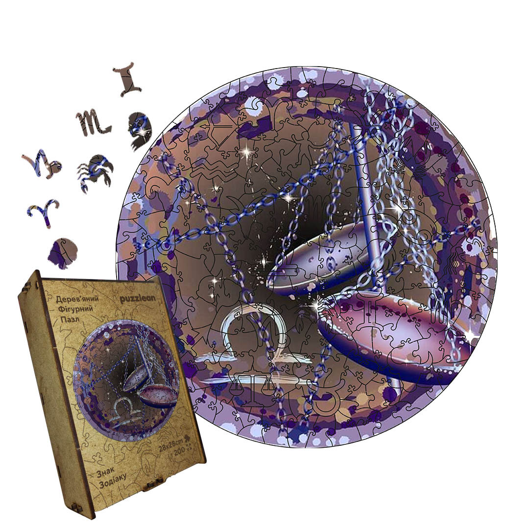 Пазл дерев'яний Знак Зодіаку Терези, А5, Картонна коробка