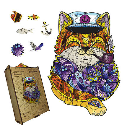 Пазл дерев'яний Капітан Кіт, А5, Картонна коробка, фото 1