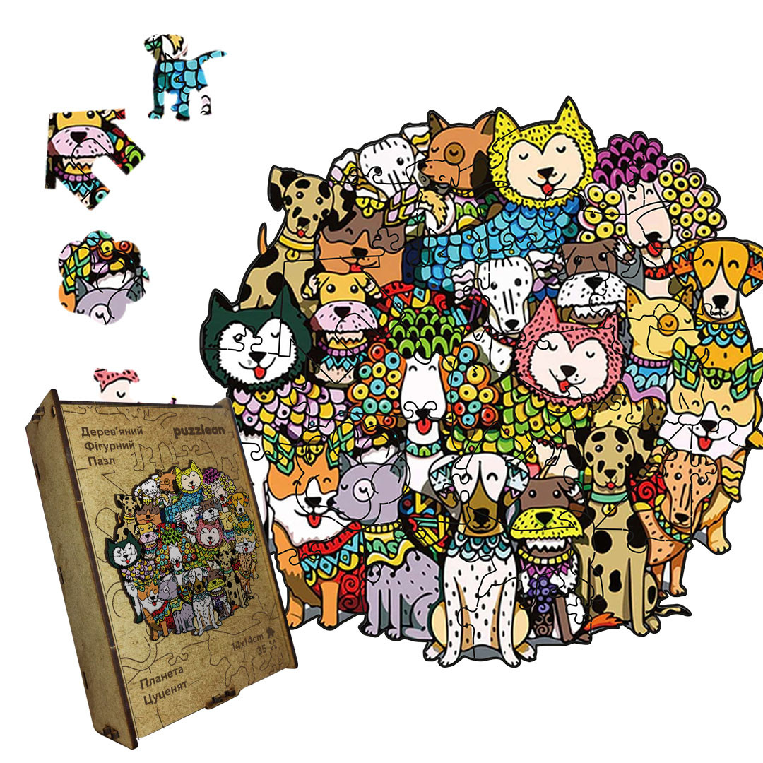 Пазл дерев'яний Планета Цуценят, А5, Картонна коробка