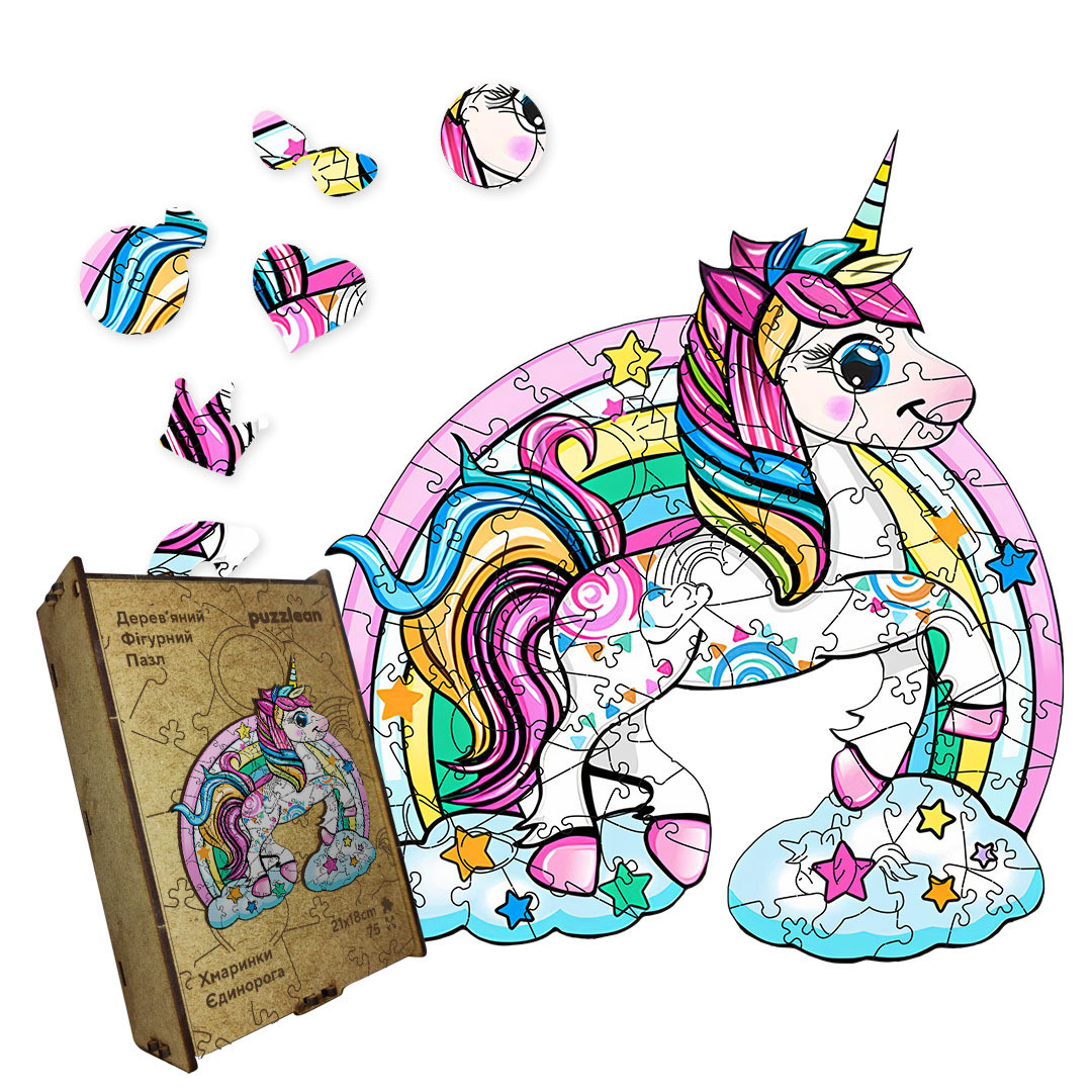 Пазл дерев'яний Хмаринки Єдинорога, А5, Картонна коробка