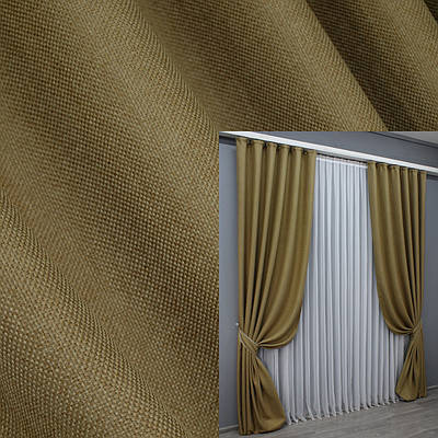 Комплект штор (2шт. 1,5х2,7м.) льон рогожка. Колір бежевий. Код 1447ш 33-0301