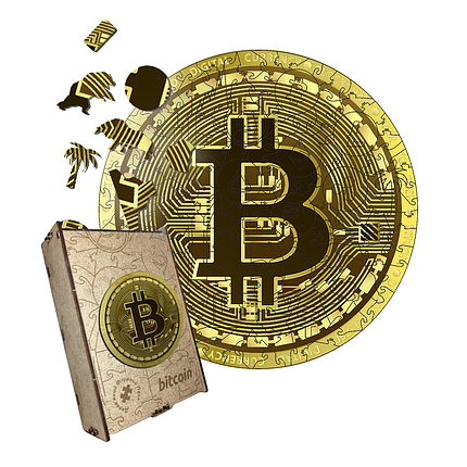 Пазл дерев'яний Біткоїн Bitcoin, А5, Дерев'яна коробка, фото 1