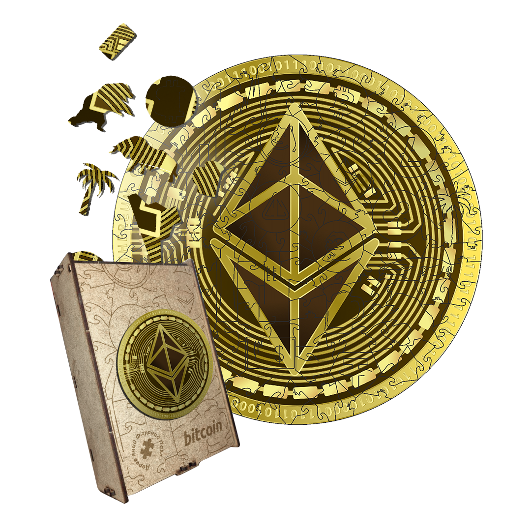 Пазл дерев'яний Етеріум Ethereum, А5, Дерев'яна коробка