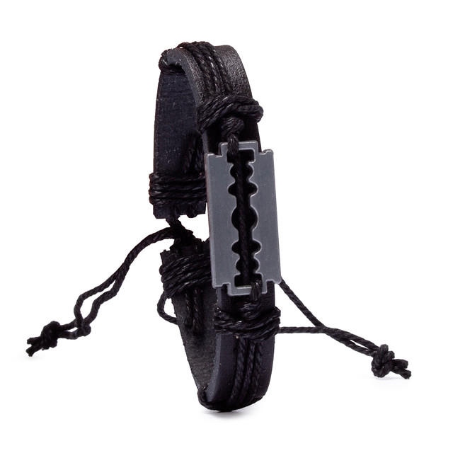 Браслет на руку шкіряний з металевим лезом чорний арт.00182