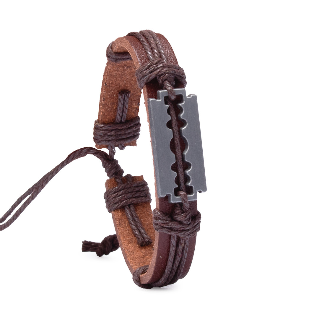 Браслет на руку шкіряний з металевим лезом коричневий арт.00183, фото 1