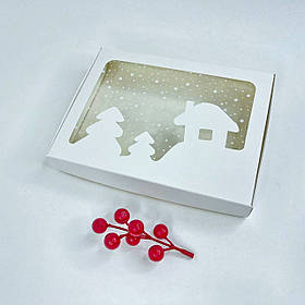 Коробка для пряника, 200*150*30 мм, з вікном "Будиночок", біла