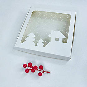 Коробка для пряника, 200*200*30 мм, з вікном "Будиночок", біла