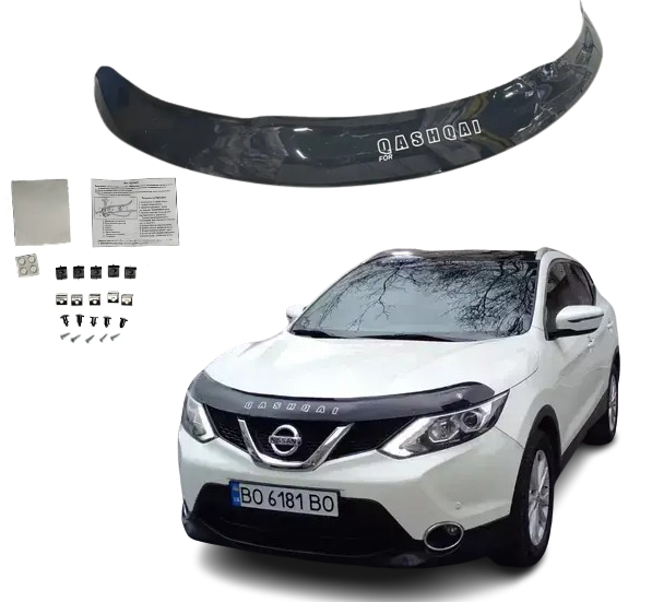 Дефлектор капота на Nissan Qashqai II 2014-2017. Мухобійка на Nissan Qashqai 2