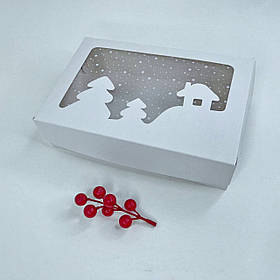 Коробка для еклерів, 230*150*60 мм, з вікном "Будиночок", біла